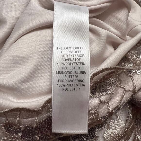 Adrianna Papell Formal Lace Sheath Dress Womens sz 2 Floral Sequin Golden Gown - Picture 14 of 14